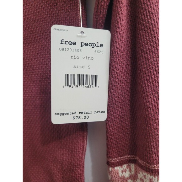 Free People We The Free Rio Vino Mixed Media Thermal Waffle Knit Top NWT Size S - Picture 8 of 9